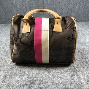 Victorias Secret Satchel Barrel Handbag Purse Brown Signature Print Logo Tote